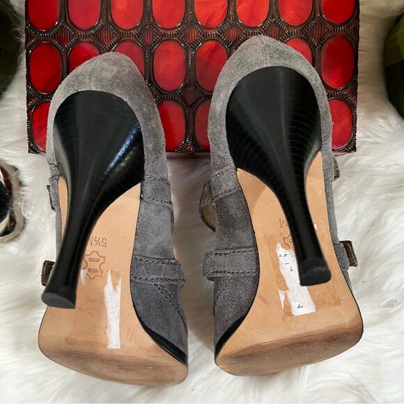 Michael Kors Suede Leather Double Strap Platform High Heel Mary Jane’s Gray 5.5 - Picture 9 of 16